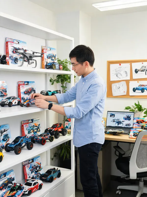 Retail program strategist arranging RC shelf samples