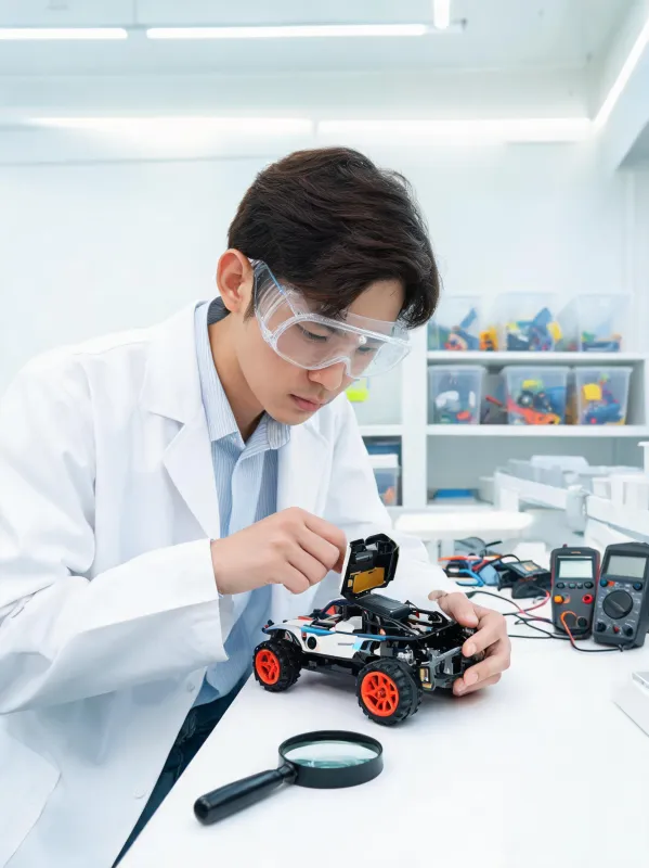 Toy safety engineer checking battery compartment