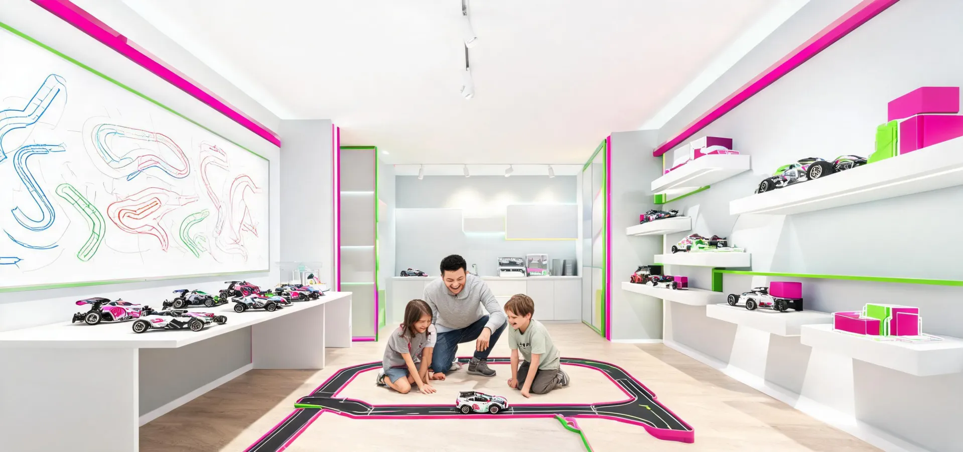 Traxxas RC design wall with family play photography